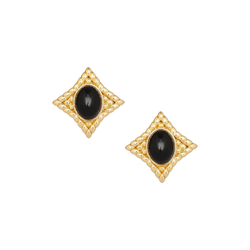 Nicolette Black Agate Stud Earrings