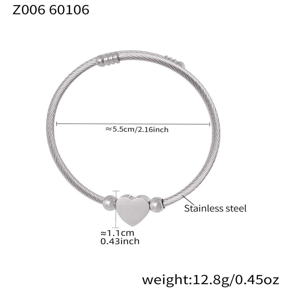 18K Gold-Plated Heart Detail Bangle Bracelet