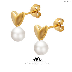 18K Gold-Plated Heart Pearl-Look Stud Earrings