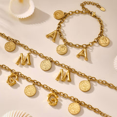 Gold-Tone Initial and Coin Charm Bracelet