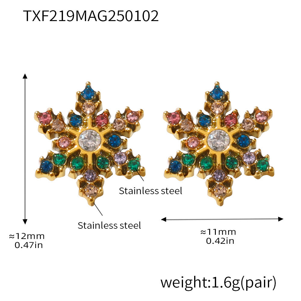 18K Gold-Plated Snowflake Cubic Zirconia Stud Earrings