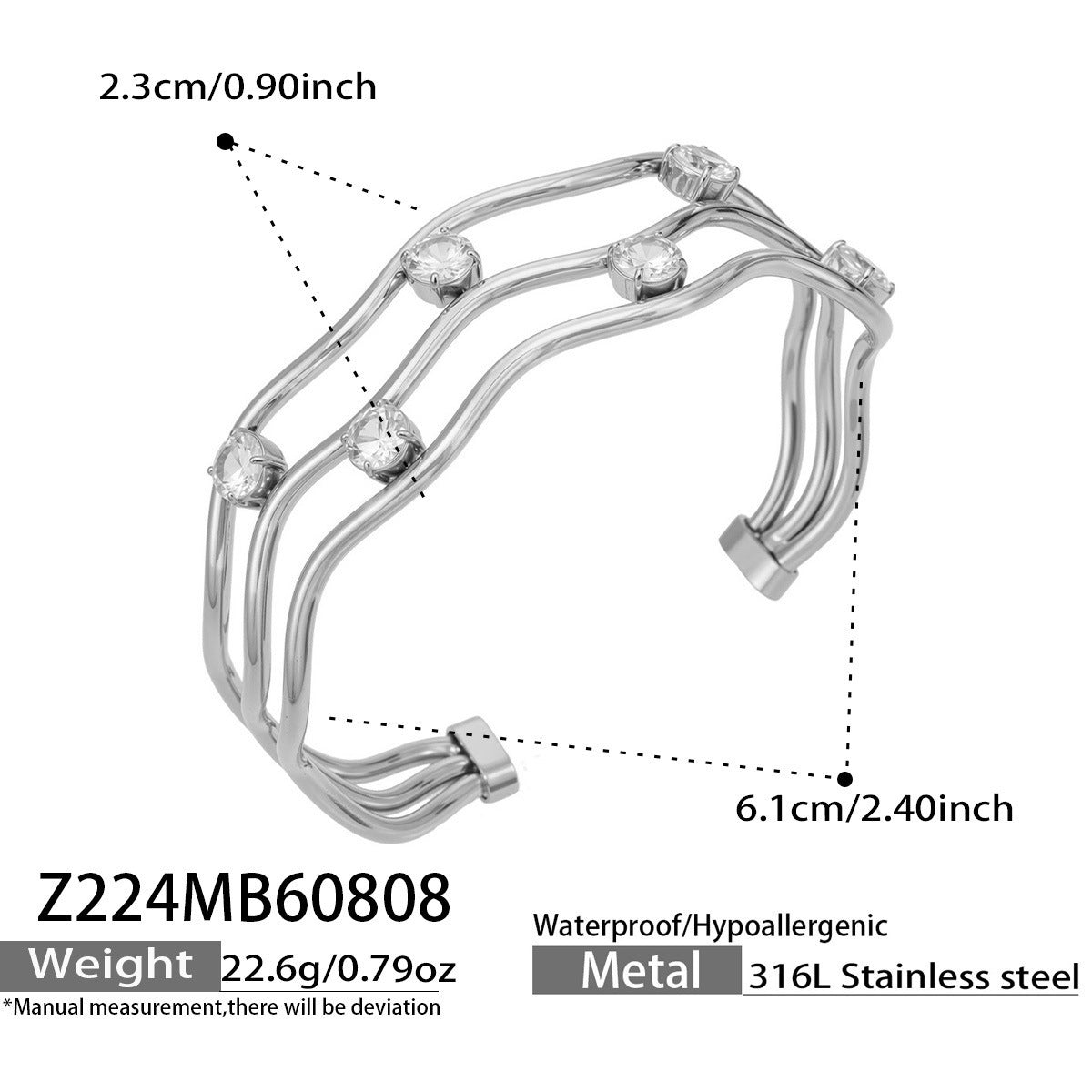 18K Gold-Plated Triple-Line Cubic Zirconia Cuff