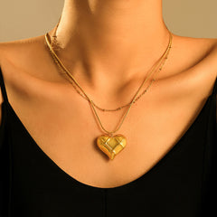 18K Gold-Plated Quilted Heart Necklace or Separate Chain