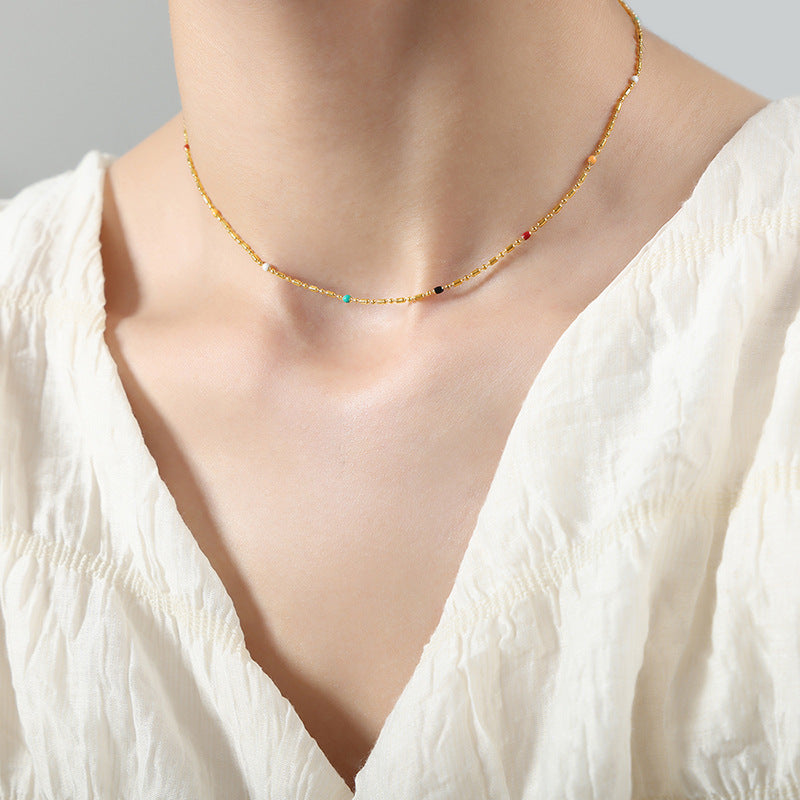 Gold-Tone Colorful Bead Chain Necklace