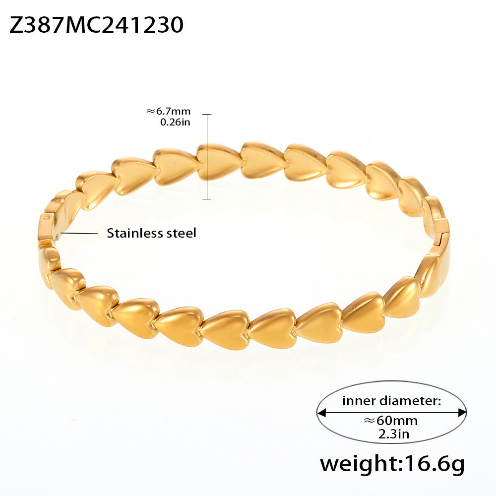 18K Gold-Plated Heart Link Bangle Bracelet