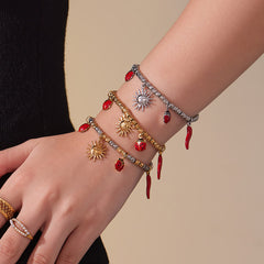 18K Gold-Plated Sun and Chili Charm Bead Bracelet