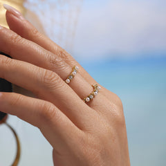 Pearl-Look Double Curve Sparkling Ring