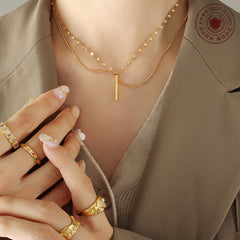 Gold-Tone Double Layer Bar Pendant Necklace