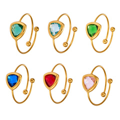 18K Gold-Plated Triangle Glass Accent Open Ring