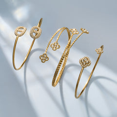 18K Gold-Plated Sparkling Flower Open Cuff Designs