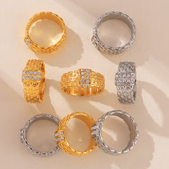 18K Gold-Plated Woven Cubic Zirconia Band Ring
