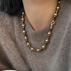 Daphne Tiger-Eye Pearl Beaded Necklace