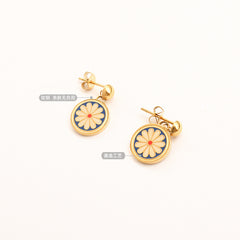 Enamel Daisy Coin Drop Earrings