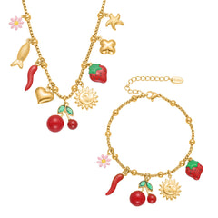 18K Gold-Plated Cherry Charm Necklace or Bracelet