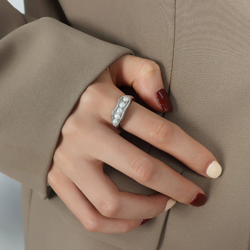 18K Gold-Plated Pearl-Look Pod Open Ring