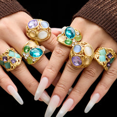 Colored Stone Openwork Statement Ring