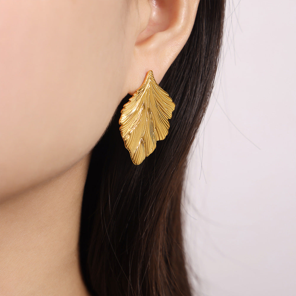 Textured Leaf Drop Earrings