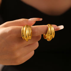 18K Gold-Plated Ribbed Sculptural Open Ring