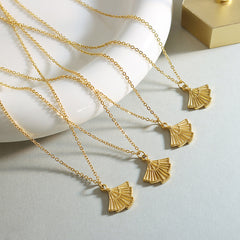 Pleated Fan Pendant Necklace