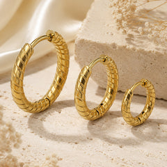 Spiral-Textured Stainless Steel Hoop Earrings