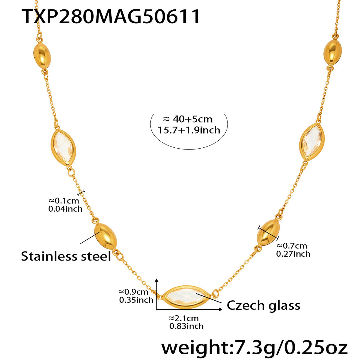 Faceted Glass Accent Link Necklace