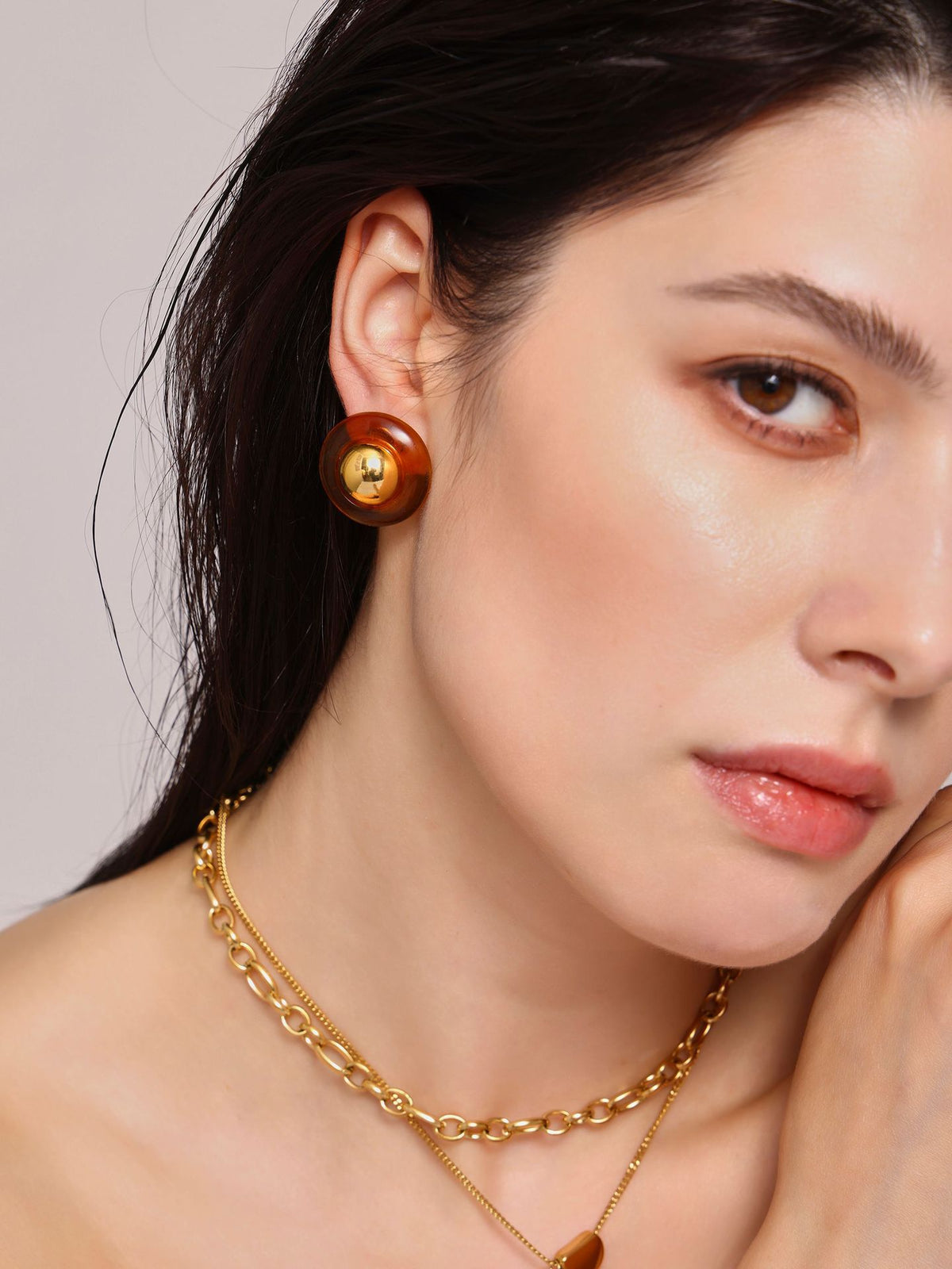 18K Gold-Plated Resin Dome Stud Earrings