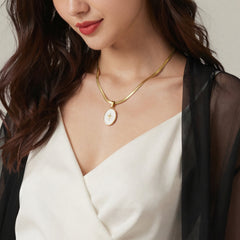 18K Gold-Plated Starburst Enamel Herringbone Necklace