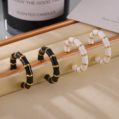Enamel Bamboo-Style Hoop Earrings