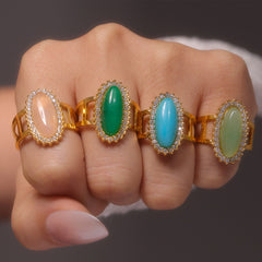 18K Gold-Plated Natural Stone Oval Ring