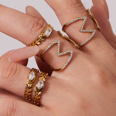 Cubic Zirconia Crossover or Chain-Link Open Ring