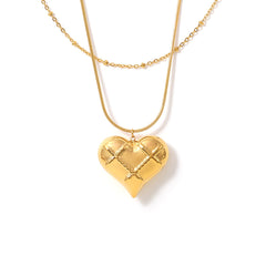 18K Gold-Plated Quilted Heart Necklace or Separate Chain