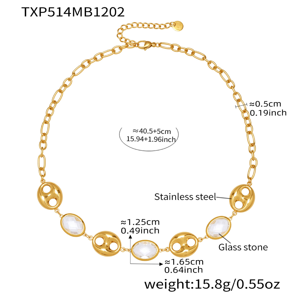 Oval Glass Accent Link Necklace or Bracelet