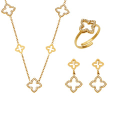 18K Gold-Plated Open Clover Necklace, Earrings or Ring