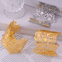 18K Gold-Plated Floral Openwork Cuff Bracelet