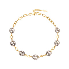18K Gold-Plated Two-Tone Oval Bar Necklace