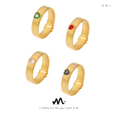 18K Gold-Plated Ribbed Heart Stone Ring