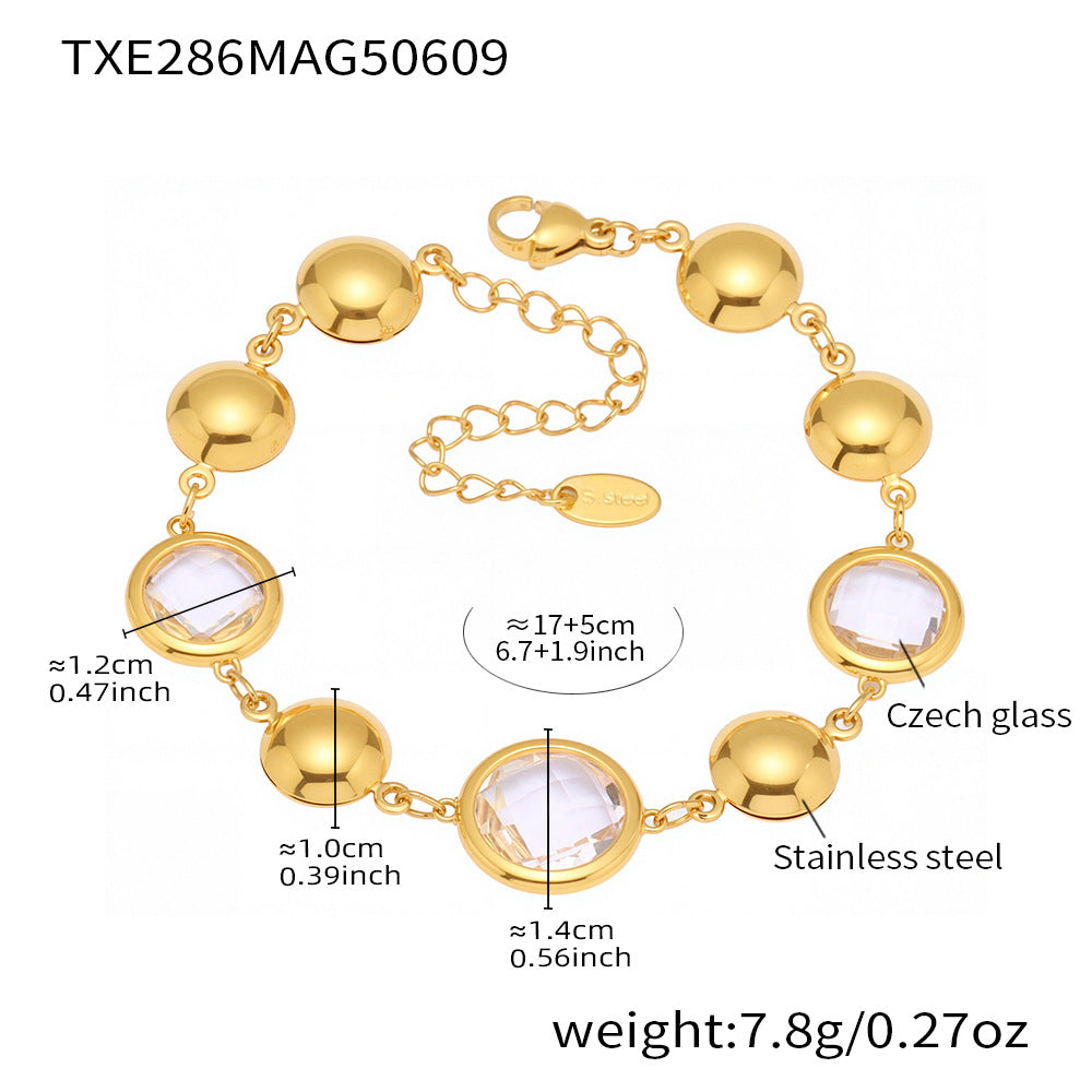 Gold-Tone Oval Glass Link Bracelet