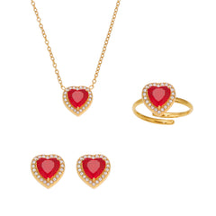 18K Gold-Plated Red Heart Cubic Zirconia Jewelry