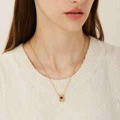 Daphne Vintage-Inspired Ruby-Tone Heart Necklace