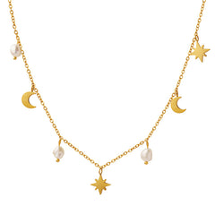 Freshwater Pearl Star and Crescent Necklace