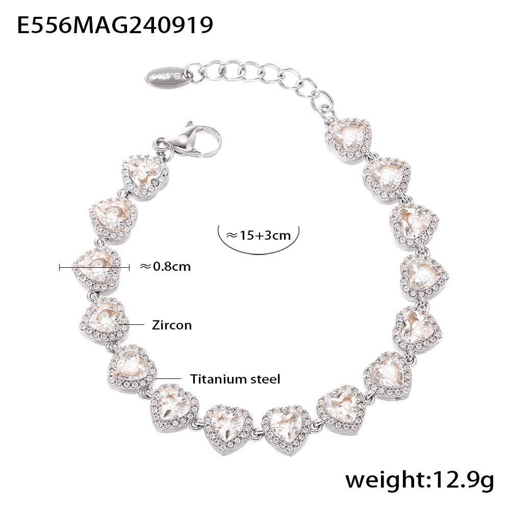 Cubic Zirconia Heart or Circle Link Bracelet