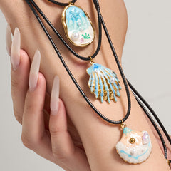 Ocean Shell Pendant Black Cord Necklaces