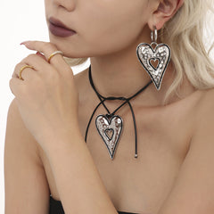 Textured Heart Cord Necklace or Hoop Earrings