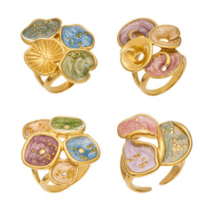 Color Enamel Sculptural Leaf Ring Designs