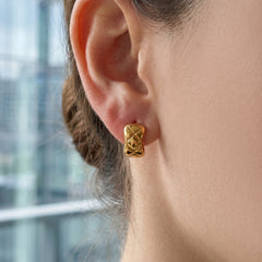 Gold-Tone Diamond Texture Hoop Earrings