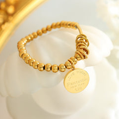 Gold-Tone Beaded Disc Charm Stretch Bracelet