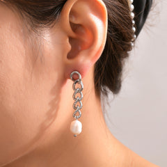 Freshwater Pearl Asymmetric Chain Earrings