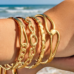 18K Gold-Plated Sculptural Link Bangle Bracelet