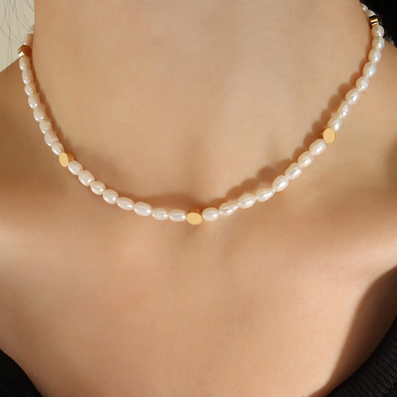Freshwater Pearl & Metal Disc Necklace