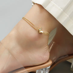 18K Gold-Plated Butterfly Double-Chain Anklet